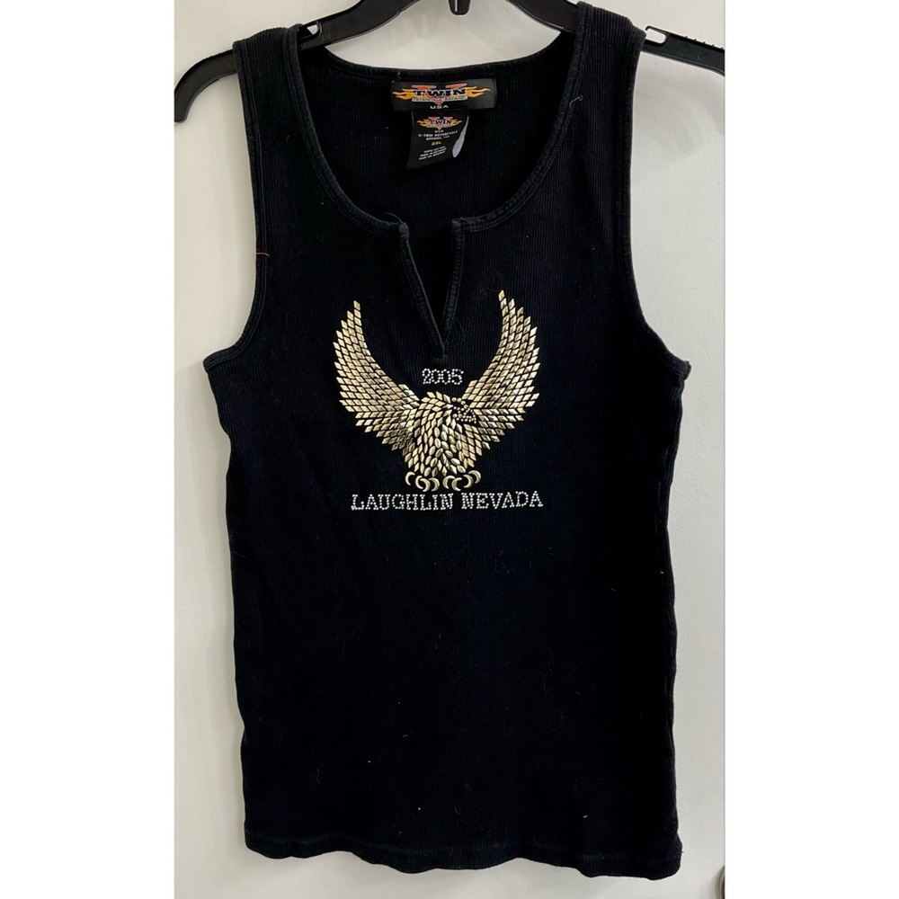 Twin Motorcycle Apparel HARLEY Bald Eagle Laughlin Nevada Studded Tank Top L